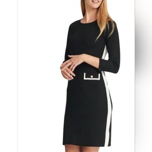 DKNY Stripe Sweater Dress 3/4 Sleeve Black Ivory Size S